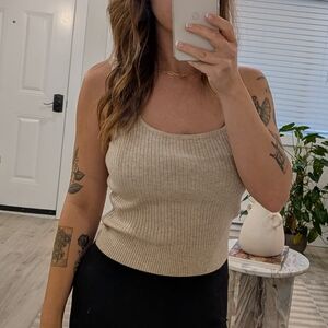 Lucy Paris Beige Ribbed Tank Top